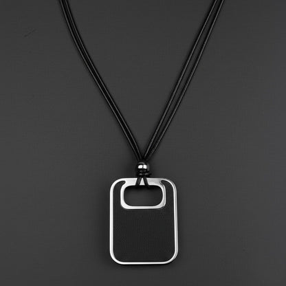 THE MEN THING Leather Necklace TWIN EMBER - Titanium Steel Pendant with Adjustable Rope Chain for Men & Boys