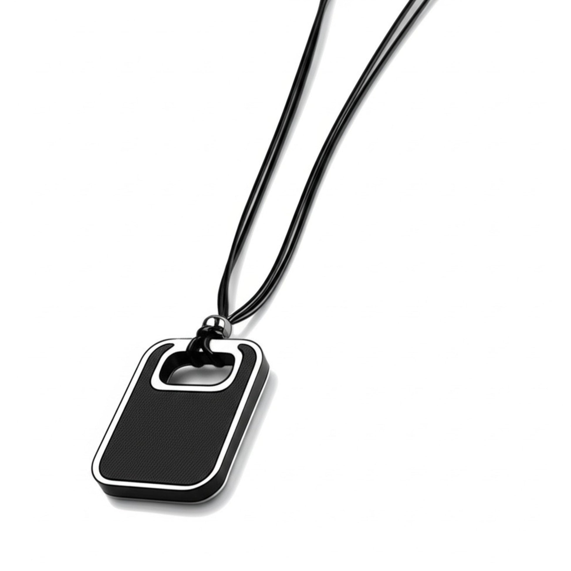 THE MEN THING Leather Necklace TWIN EMBER - Titanium Steel Pendant with Adjustable Rope Chain for Men & Boys