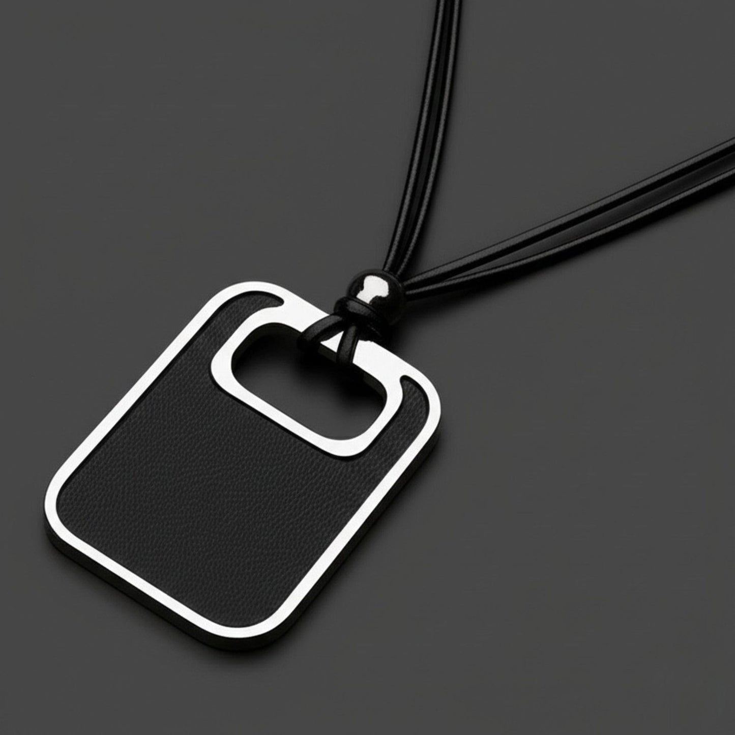 THE MEN THING Leather Necklace TWIN EMBER - Titanium Steel Pendant with Adjustable Rope Chain for Men & Boys