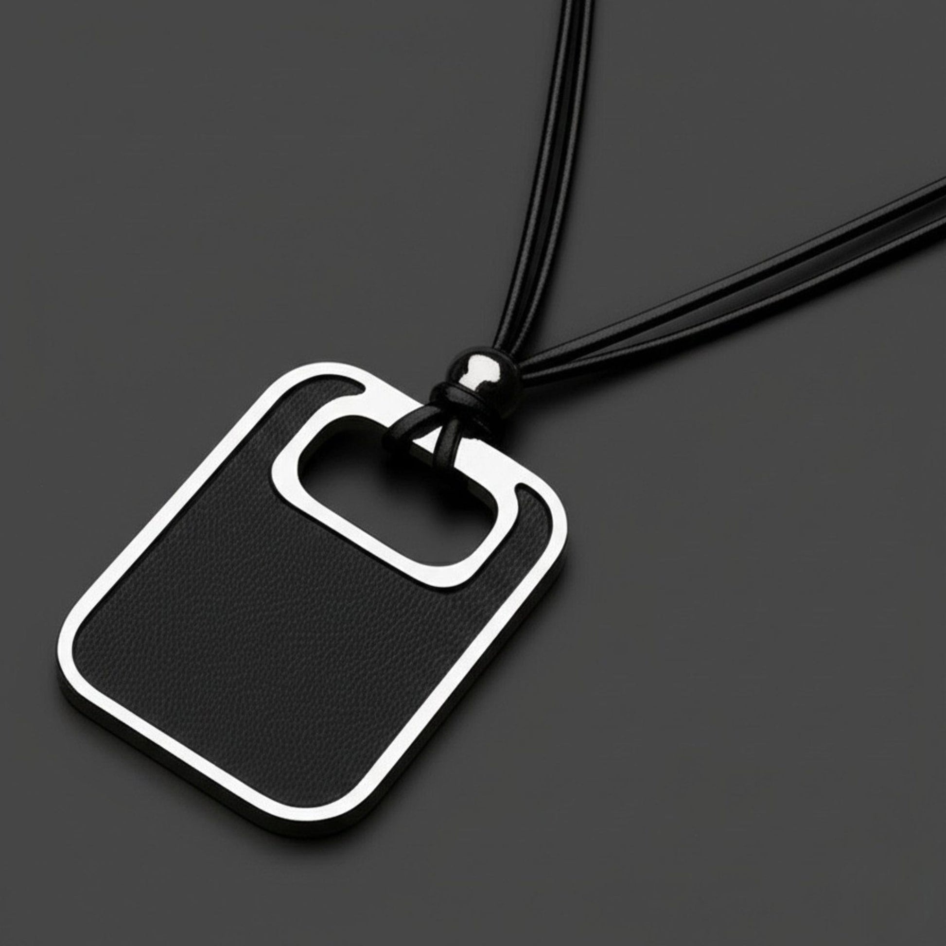 THE MEN THING Leather Necklace TWIN EMBER - Titanium Steel Pendant with Adjustable Rope Chain for Men & Boys