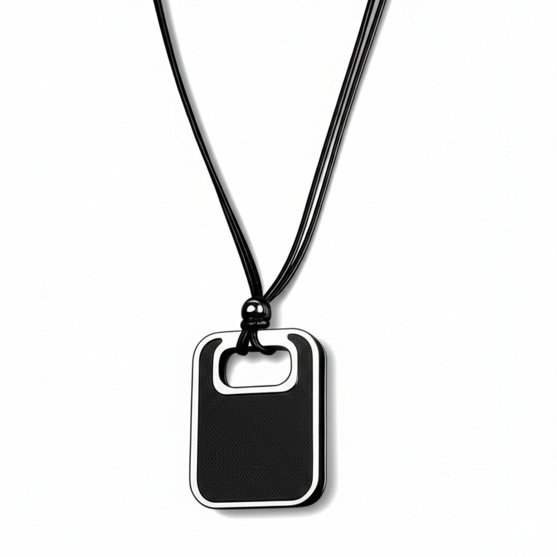 THE MEN THING Leather Necklace TWIN EMBER - Titanium Steel Pendant with Adjustable Rope Chain for Men & Boys