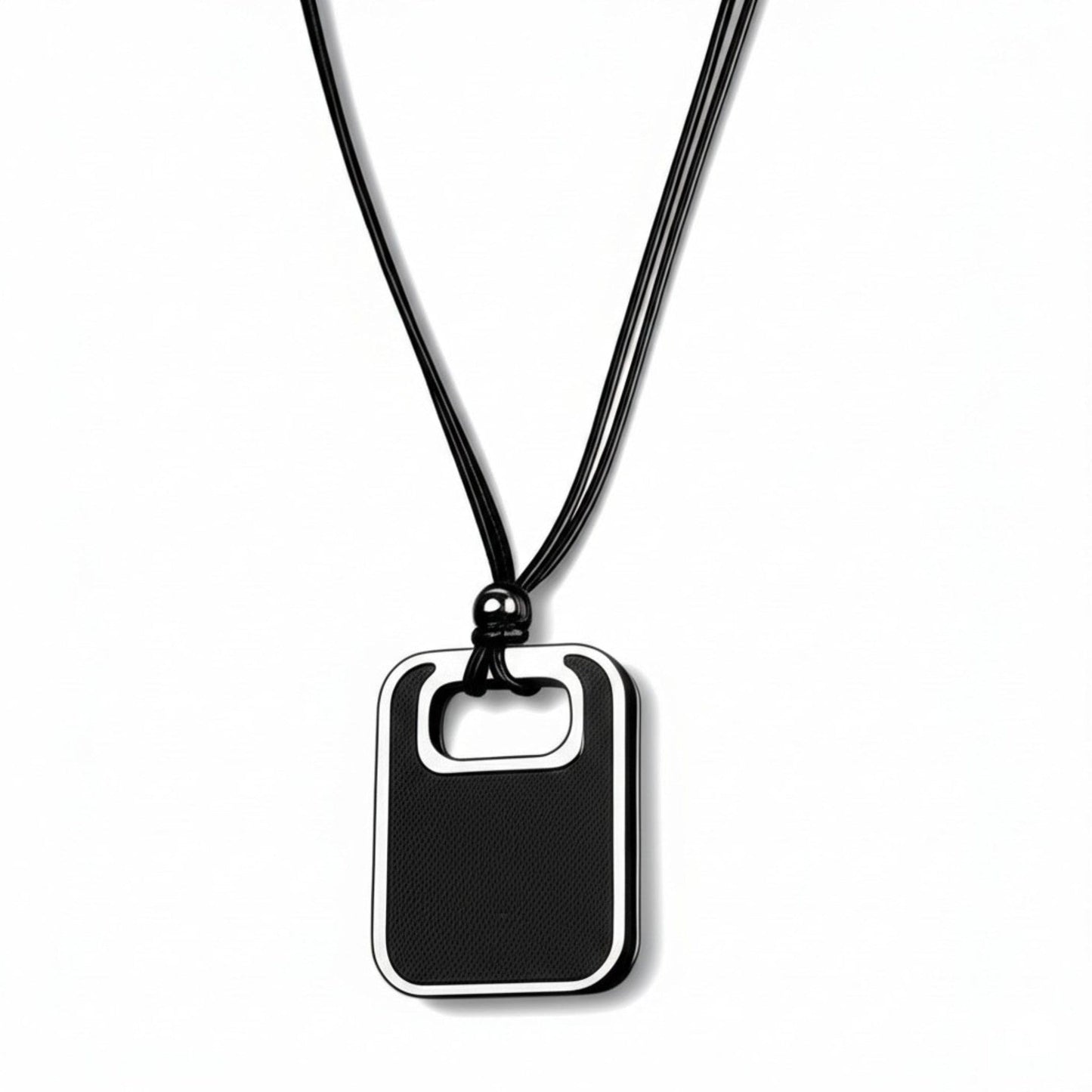 THE MEN THING Leather Necklace TWIN EMBER - Titanium Steel Pendant with Adjustable Rope Chain for Men & Boys