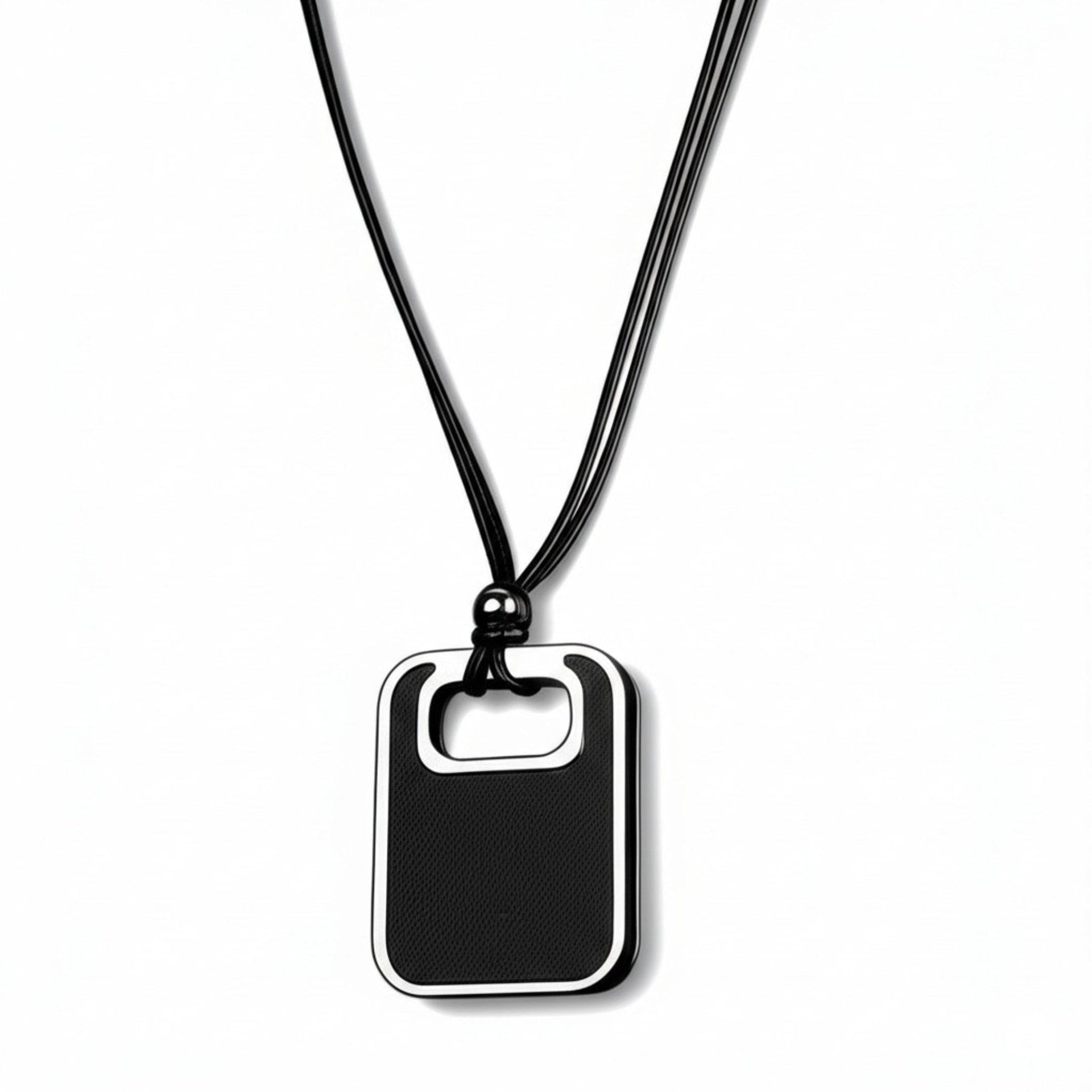 THE MEN THING Leather Necklace TWIN EMBER - Titanium Steel Pendant with Adjustable Rope Chain for Men & Boys