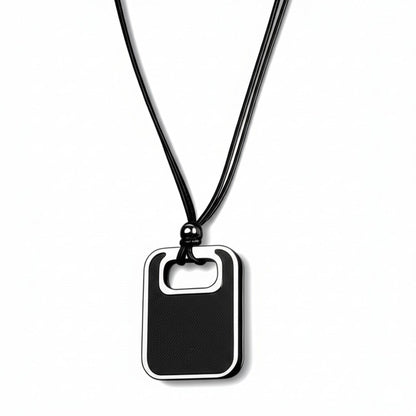THE MEN THING Leather Necklace TWIN EMBER - Titanium Steel Pendant with Adjustable Rope Chain for Men & Boys