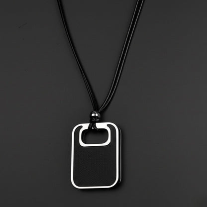 THE MEN THING Leather Necklace TWIN EMBER - Titanium Steel Pendant with Adjustable Rope Chain for Men & Boys