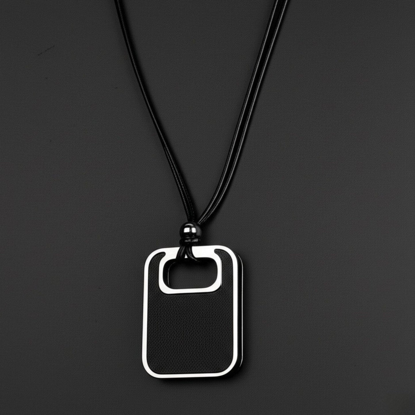 THE MEN THING Leather Necklace TWIN EMBER - Titanium Steel Pendant with Adjustable Rope Chain for Men & Boys