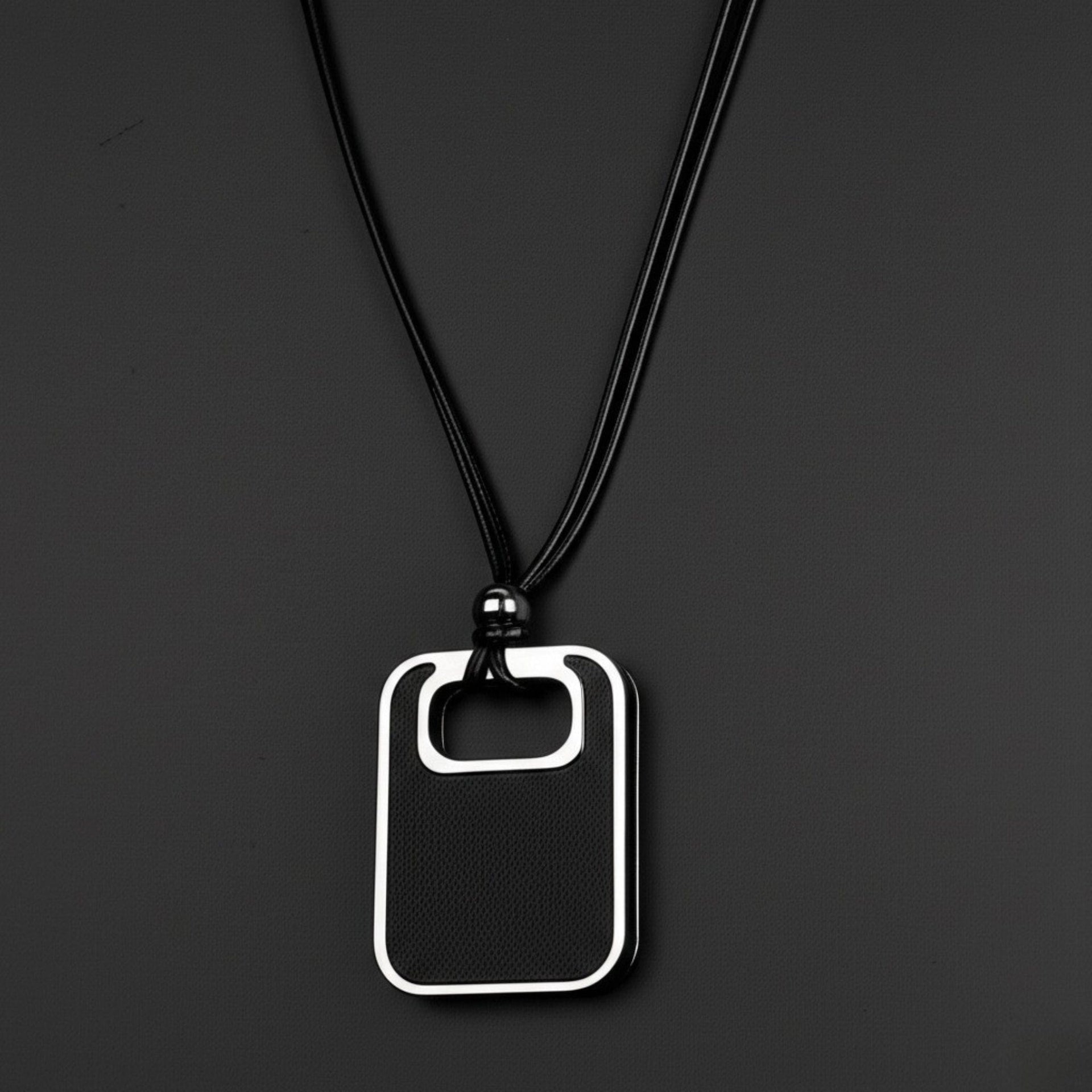 THE MEN THING Leather Necklace TWIN EMBER - Titanium Steel Pendant with Adjustable Rope Chain for Men & Boys
