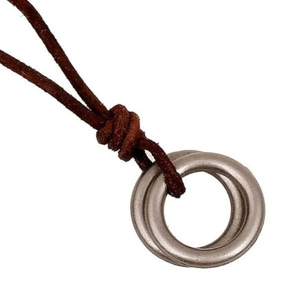 THE MEN THING Leather Necklace TWIN WHEEL BROWN - Vintage Alloy Double Circle Pendant with Necklace Cord for Men & Boys