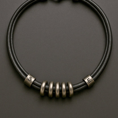 THE MEN THING Leather Necklace URBAN FORGE - Titanium Steel Pendant with Rope Chain ,  for Men & Boys (17inch)