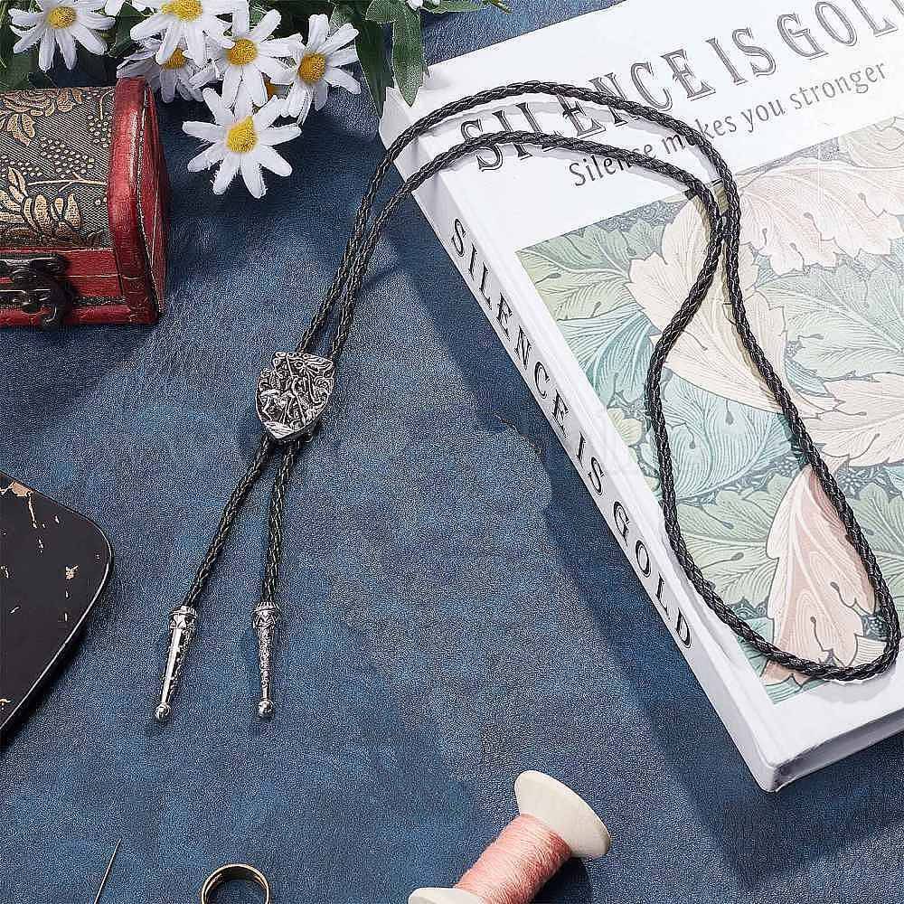 THE MEN THING Leather Necklace VANGUARD - Retro Alloy Pendant Bolo Tie | Adjustable Genuine Leather Cowboy Necktie Necklace for Men & Boys