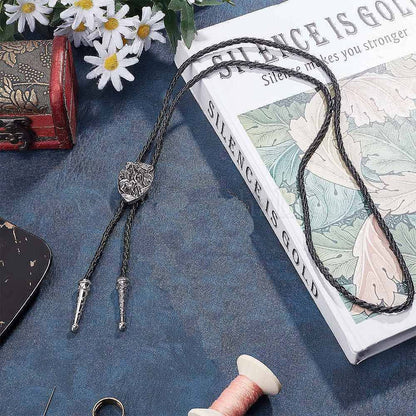 THE MEN THING Leather Necklace VANGUARD - Retro Alloy Pendant Bolo Tie | Adjustable Genuine Leather Cowboy Necktie Necklace for Men & Boys