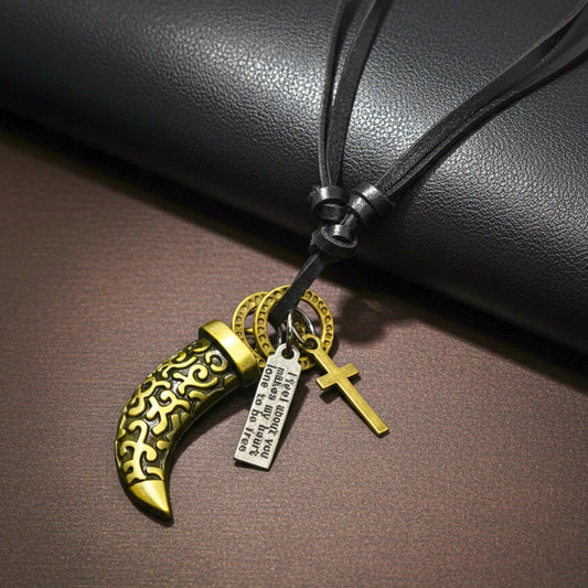 THE MEN THING Leather Necklace VINTAGE CLAW – 1.5-Inch Pure Stainless Steel Pendant with  Adjustable Leather Rope for Men & Boys