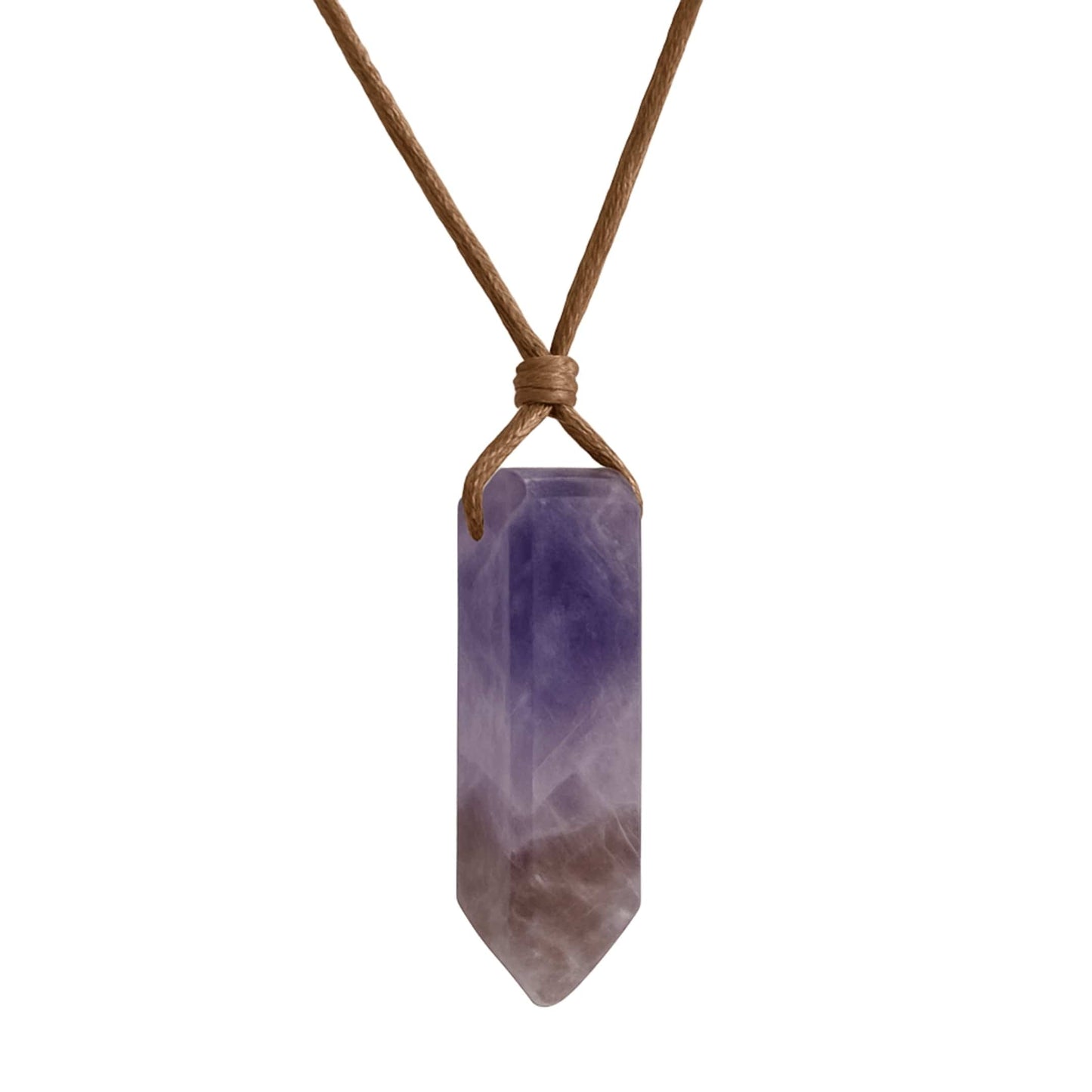 THE MEN THING Leather Necklace VIOLET APEX - Natural Crystal Unshaped Pendant with Adjustable Rope Chain for Men and Boys