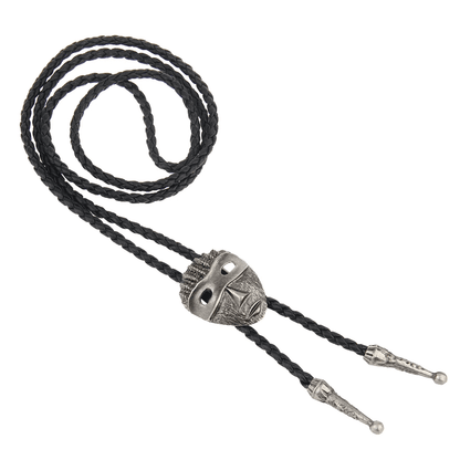 THE MEN THING Leather Necklace VISAGE MASK - Retro Alloy Pendant Bolo Tie | Adjustable Genuine Leather Cowboy Necktie Necklace for Men & Boys