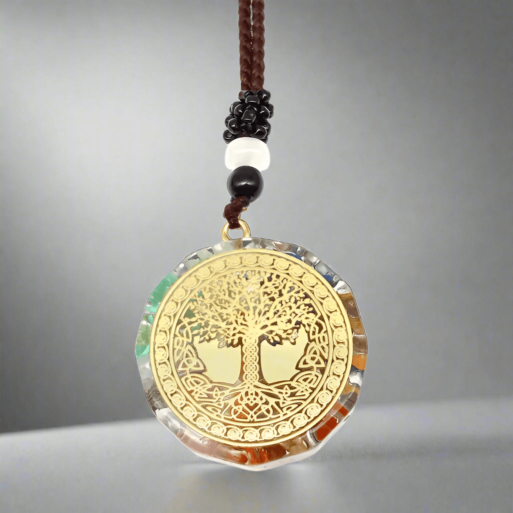 THE MEN THING Leather Necklace VIVA TREE  - Natural Crystal necklace with 30 inch Adjustable Rope Chain for Men & Boys
