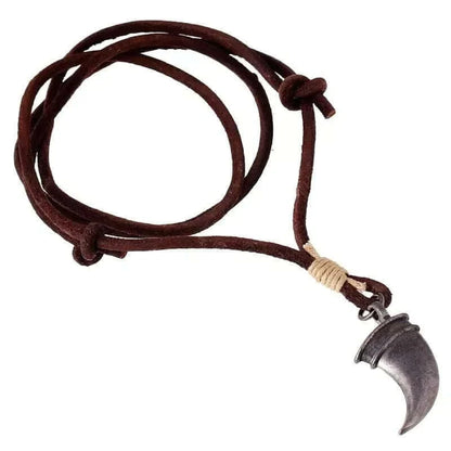 THE MEN THING Leather Necklace WARRIOR TOOTH BROWN - Vintage Alloy Claw Pendant with Adjustable Pure Leather Cord Necklace for Men & Boys