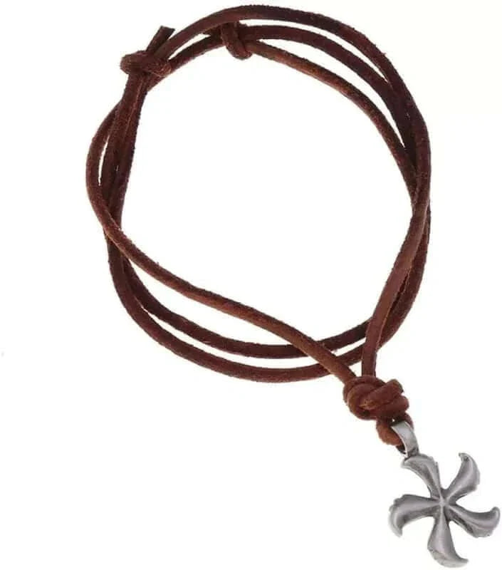 THE MEN THING Leather Necklace WINDMILL BROWN - Vintage Alloy Windmill Pendant with Adjustable Pure Leather Cord Necklace for Men & Boys