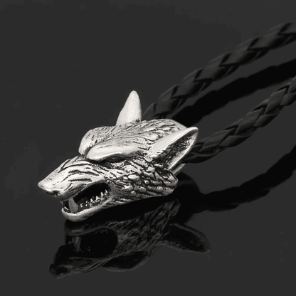 THE MEN THING Leather Necklace WOLF HEAD SILVER - Alloy Pendant with 24inch Leather Cord Chain for Men & Boy