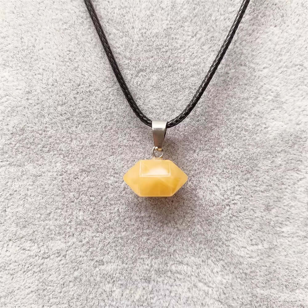 THE MEN THING Leather Necklace YELLOW JADE Natural Crystal Pendant with 19 inch Leather Rope Chain for Men & Boys