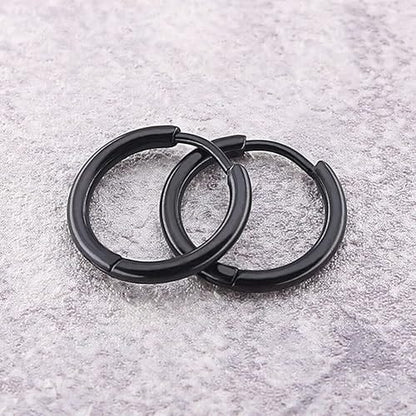 THE MEN THING Nose & Ear Ring AVOR BLACK - 16mm Titanium Steel Hoop Earrings for Men & Boys (2 Pcs)