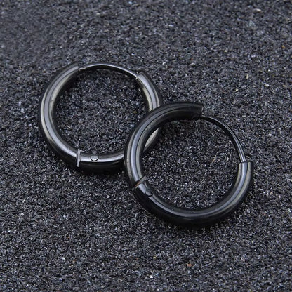 THE MEN THING Nose & Ear Ring AVOR BLACK - 16mm Titanium Steel Hoop Earrings for Men & Boys (2 Pcs)