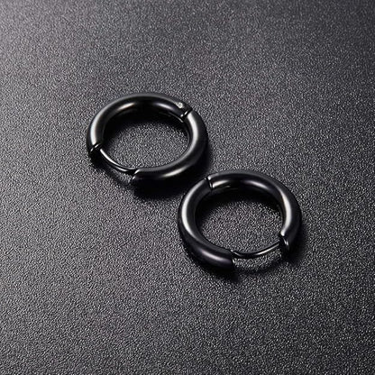 THE MEN THING Nose & Ear Ring AVOR BLACK - 16mm Titanium Steel Hoop Earrings for Men & Boys (2 Pcs)