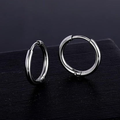 THE MEN THING Nose & Ear Ring AVOR SILVER - Titanium Steel Hoop Earrings for Men & Boys (16MM to 8 MM) (2 Pcs)