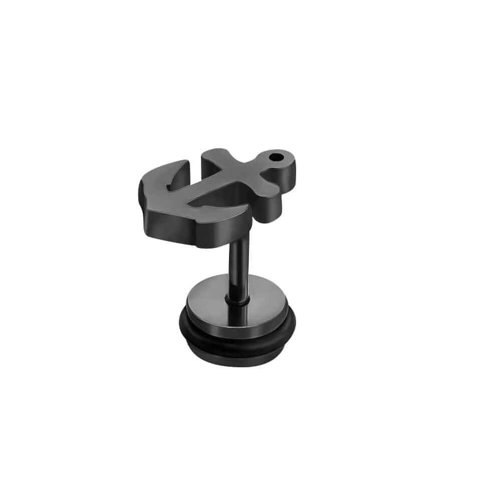 THE MEN THING Nose & Ear Ring Pair  (Both Ears) ANCLA ANCHOR BLACK - Pure Titanium Steel Piercing Ear Earrings for Men & Boys (2 Pcs)