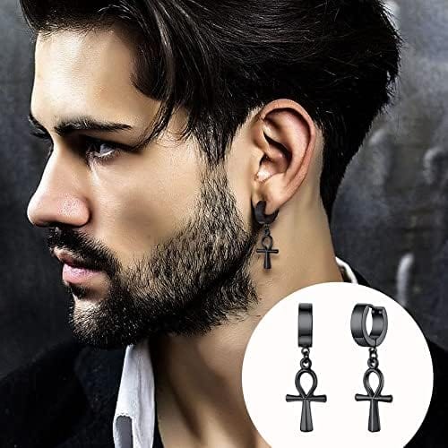 THE MEN THING Nose & Ear Ring Pair  (Both Ears) ANKRYX BLACK - Titanium Steel Stud Earrings for Men & Boys (2 Pcs)