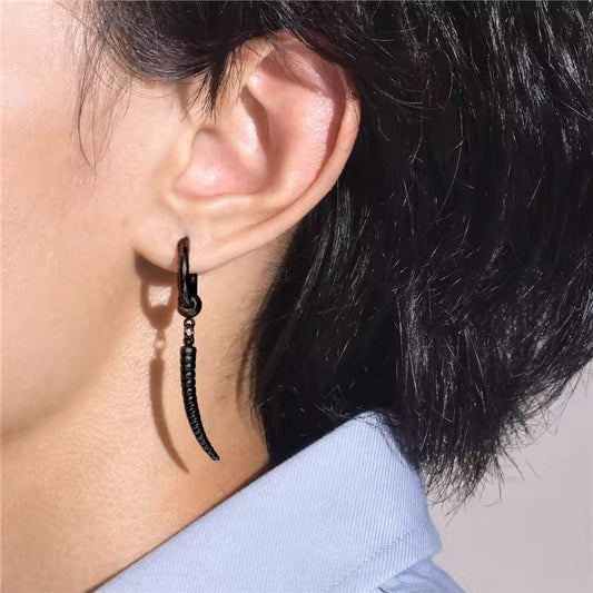THE MEN THING Nose & Ear Ring Pair  (Both Ears) ANTLER - BLACK - Pure Titanium Steel Ear Hoop Earrings for Men & Boys (2 Pcs)