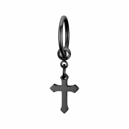 THE MEN THING Nose & Ear Ring Pair (Both Ears) ARCADIA BLACK CROSS DROPS - Titanium Steel Hoop Earrings for Men & Boys (2 Pcs)