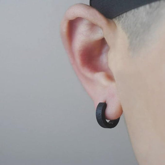 THE MEN THING Nose & Ear Ring Pair (Both Ears) ARCTIC BLACK HALO - 5mm Titanium Steel Hoop Earrings for Men & Boys (2 Pcs)