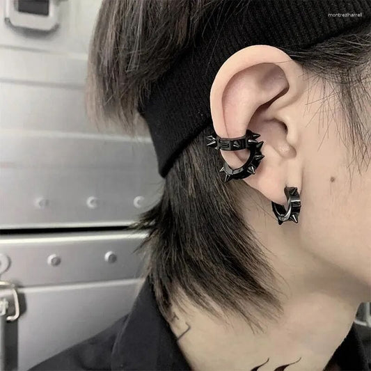 THE MEN THING Nose & Ear Ring Pair (Both Ears) BLACK DAGGERLOOP - 5mm Titanium Steel Hoop Earrings for Men & Boys (2 Pcs)