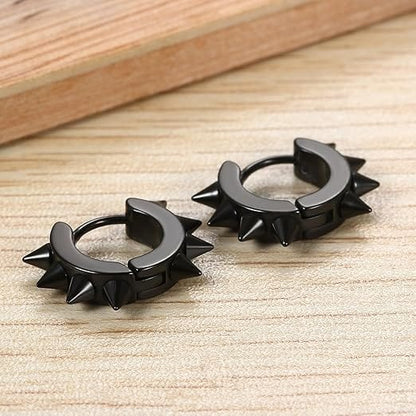 THE MEN THING Nose & Ear Ring Pair (Both Ears) BLACK DAGGERLOOP - 5mm Titanium Steel Hoop Earrings for Men & Boys (2 Pcs)