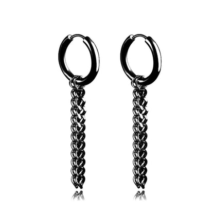THE MEN THING Nose & Ear Ring Pair (Both Ears) BLACK NOCTURNE LINK - 2mm Titanium Steel Hoop Earrings for Men & Boys (2 Pcs)