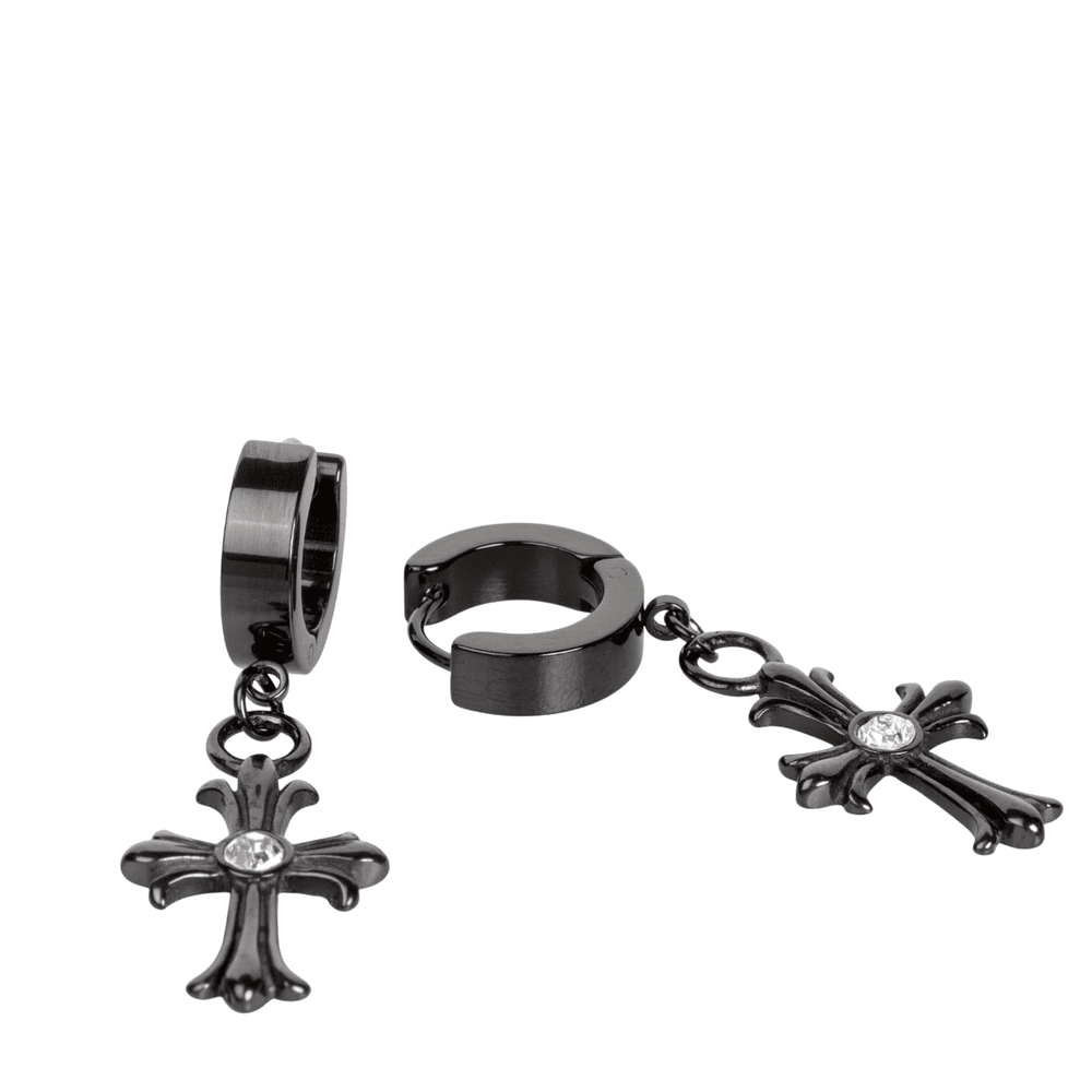 THE MEN THING Nose & Ear Ring Pair  (Both Ears) CROSS CIRCLE BLACK - Titanium Steel Hoop Earrings for Men & Boys (2 Pcs)