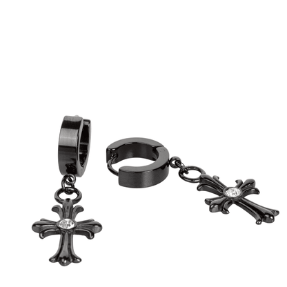 THE MEN THING Nose & Ear Ring Pair  (Both Ears) CROSS CIRCLE BLACK - Titanium Steel Hoop Earrings for Men & Boys (2 Pcs)