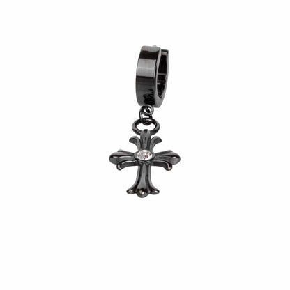THE MEN THING Nose & Ear Ring Pair  (Both Ears) CROSS CIRCLE BLACK - Titanium Steel Hoop Earrings for Men & Boys (2 Pcs)