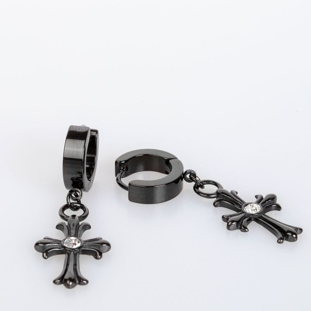 THE MEN THING Nose & Ear Ring Pair  (Both Ears) CROSS CIRCLE BLACK - Titanium Steel Hoop Earrings for Men & Boys (2 Pcs)