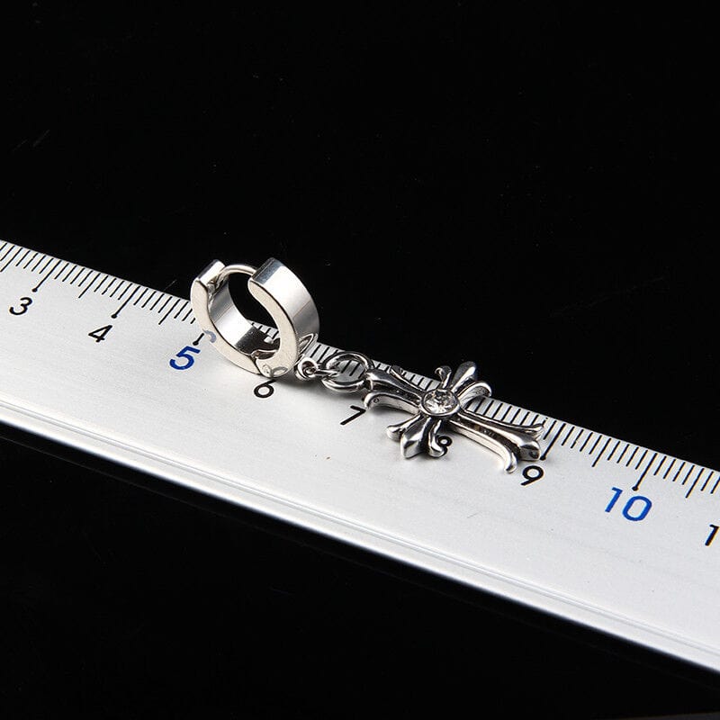 THE MEN THING Nose & Ear Ring Pair  (Both Ears) CROSS CIRCLE SILVER - Titanium Steel Hoop Earrings for Men & Boys (2 Pcs)