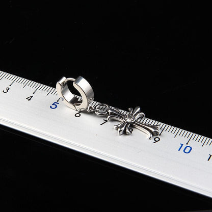 THE MEN THING Nose & Ear Ring Pair  (Both Ears) CROSS CIRCLE SILVER - Titanium Steel Hoop Earrings for Men & Boys (2 Pcs)