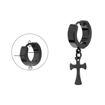THE MEN THING Nose & Ear Ring Pair  (Both Ears) CROSS FIXION - Pure Titanium Steel Ear Hoop Earrings for Men & Boys (2 Pcs)