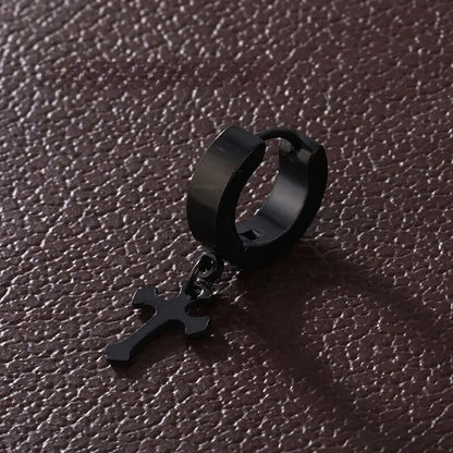 THE MEN THING Nose & Ear Ring Pair  (Both Ears) CROSSVIBE BLACK - Pure Titanium Steel Ear Hoop Earrings for Men & Boys (2 Pcs)