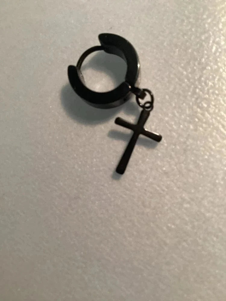 THE MEN THING Nose & Ear Ring Pair  (Both Ears) CRUCIS - BLACK - Titanium Steel Hoop Earrings for Men & Boys (2 Pcs)