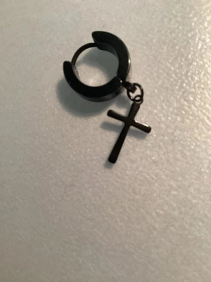 THE MEN THING Nose & Ear Ring Pair  (Both Ears) CRUCIS - BLACK - Titanium Steel Hoop Earrings for Men & Boys (2 Pcs)