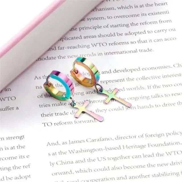 THE MEN THING Nose & Ear Ring Pair  (Both Ears) CRUCIS - RAINBOW - Titanium Steel Hoop Earrings for Men & Boys (2 Pcs)