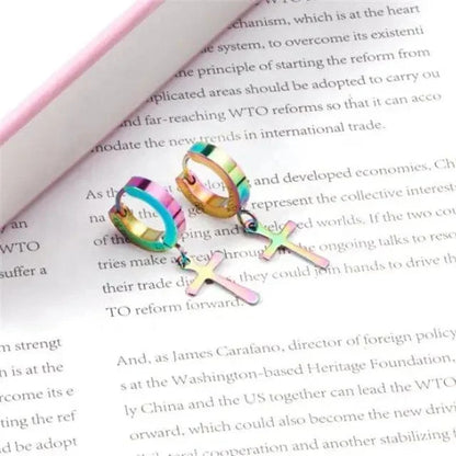 THE MEN THING Nose & Ear Ring Pair  (Both Ears) CRUCIS - RAINBOW - Titanium Steel Hoop Earrings for Men & Boys (2 Pcs)