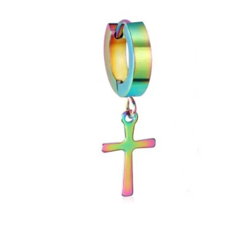 THE MEN THING Nose & Ear Ring Pair  (Both Ears) CRUCIS - RAINBOW - Titanium Steel Hoop Earrings for Men & Boys (2 Pcs)