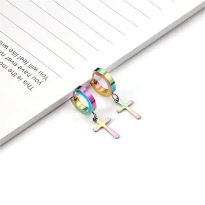 THE MEN THING Nose & Ear Ring Pair  (Both Ears) CRUCIS - RAINBOW - Titanium Steel Hoop Earrings for Men & Boys (2 Pcs)