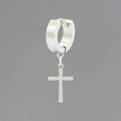 THE MEN THING Nose & Ear Ring Pair  (Both Ears) CRUCIS - SILVER - Titanium Steel Hoop Earrings for Men & Boys (2 Pcs)
